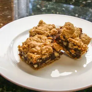 cake mix chocolate oat bars on a plate