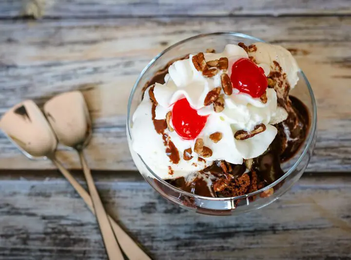 chocolate sauce on a chocolate sundae