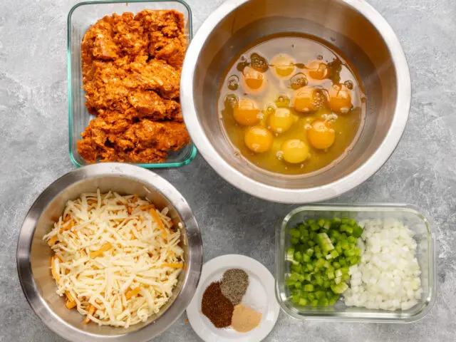 Ingredients for chorizo quiche squares.