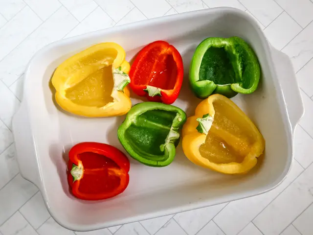 bell peppers to be stuffed in a baking dish