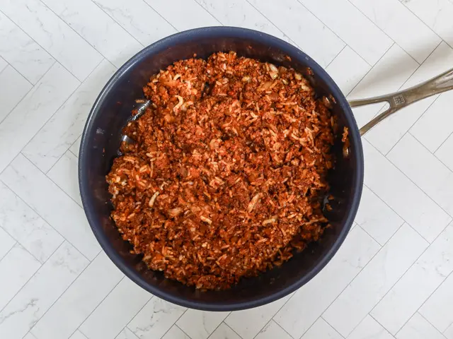 Chorizo stuffing mixture for bell peppers.