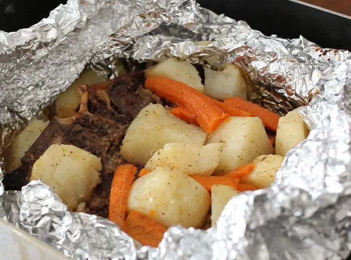 chuck steak and potatoes cooked in foil