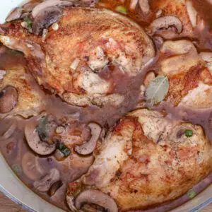 chicken coq au vin in a Dutch oven