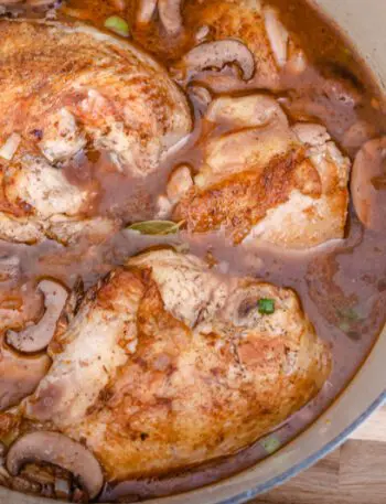 Dutch oven with coq au vin.