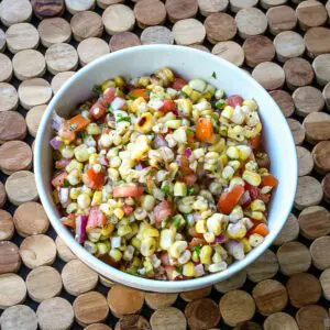 fresh corn salsa with black beans in a bowl