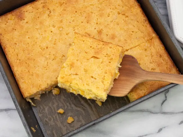 cornbread casserole prep, cutting