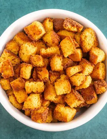 bowl of cornbread croutons