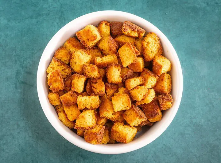 bowl of cornbread croutons