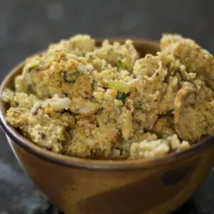 cornbread sausage dressing in a bowl