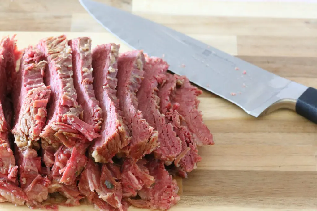 slicing the corned beef brisket