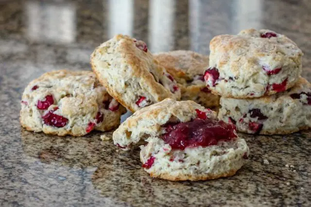 cranberry biscuits on the countertop