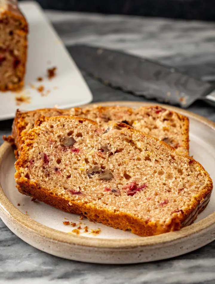 slices of cranberry sauce bread on a plate