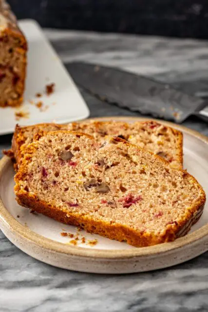 slices of cranberry sauce bread on a plate