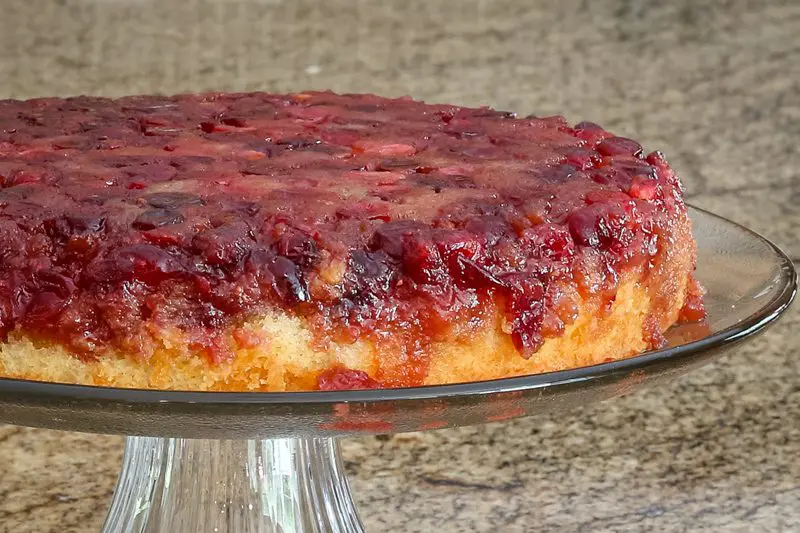 cranberry upside-down cake closeup