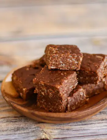 crisp chocolate fudge on a wooden serving dish