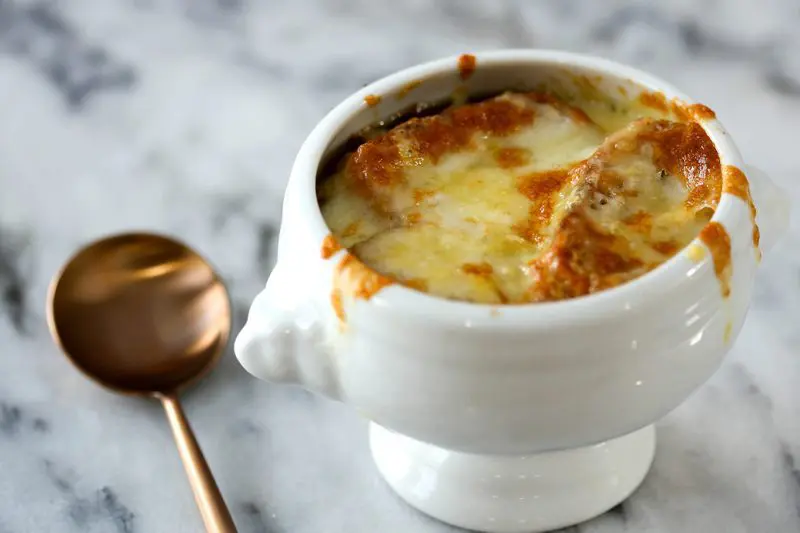 bowl of classic French onion soup.
