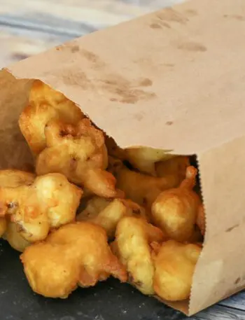 beer battered cauliflower deep fried in a bag