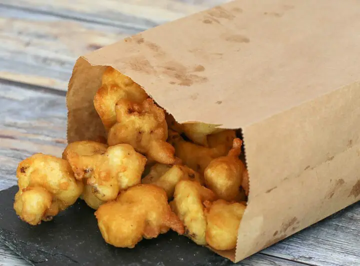 beer battered cauliflower deep fried in a bag