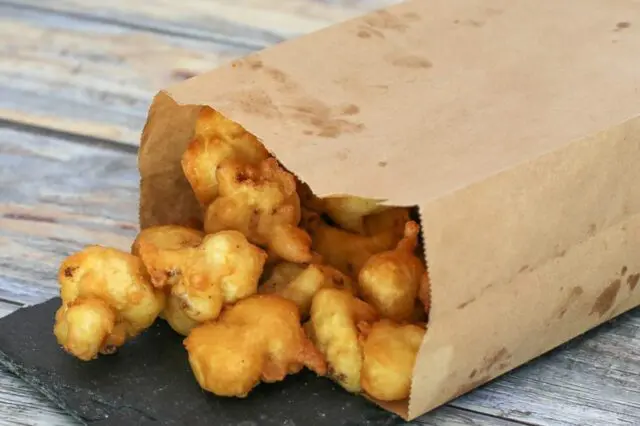 beer battered cauliflower deep fried in a bag