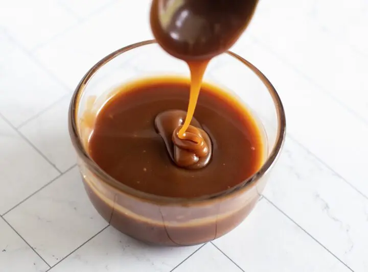 homemade caramel sauce in a jar