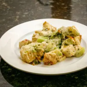 quick chicken and broccoli casserole on a plate