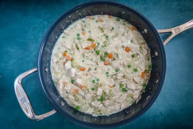 heating the chicken pot pie filling