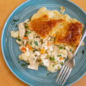 chicken pot pie serving on a plate