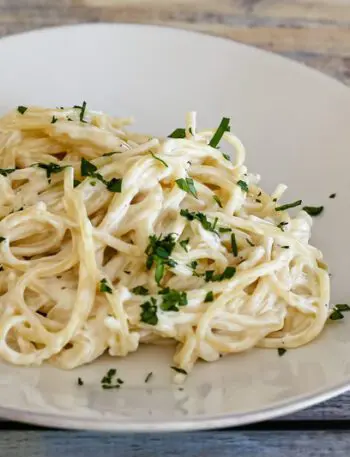 easy pasta alfredo on a plate