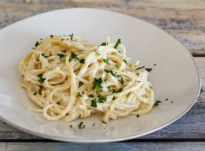 easy pasta alfredo on a plate