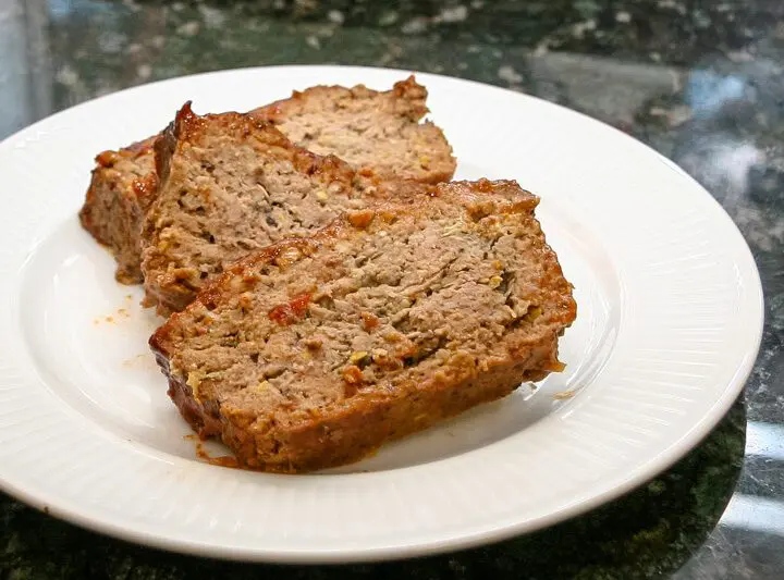 slices of meatloaf on a plate, an everyday meatloaf