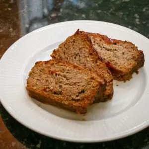 everyday meatloaf sliced, on a plate