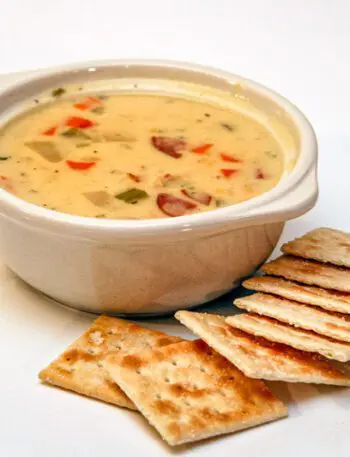 fall chicken chowder in a bowl with crackers