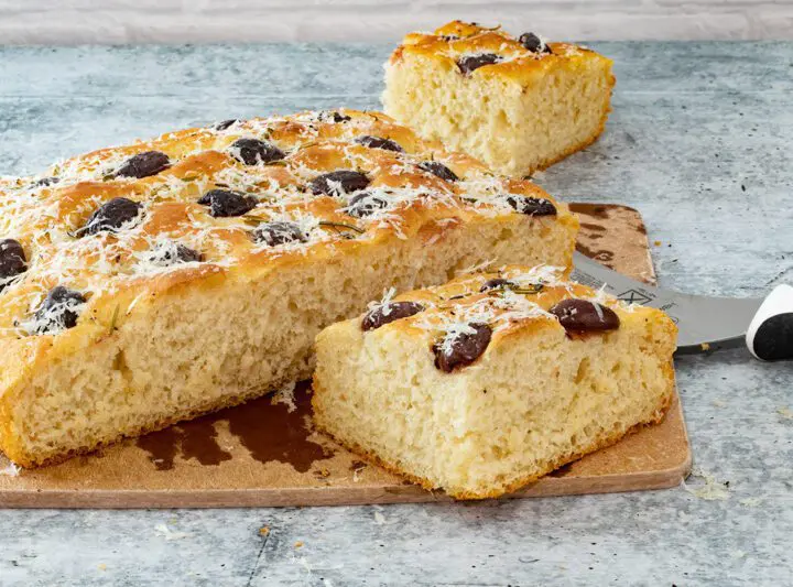 olive focaccia with parmesan cheese