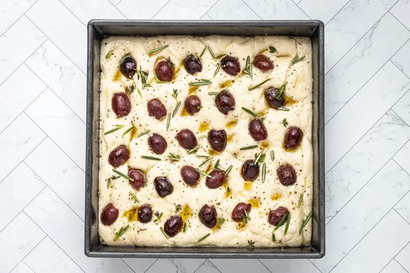 olive focaccia ready for the oven!