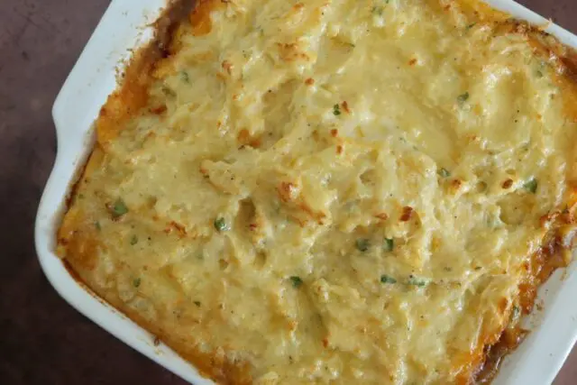 closeup of baked cottage pie