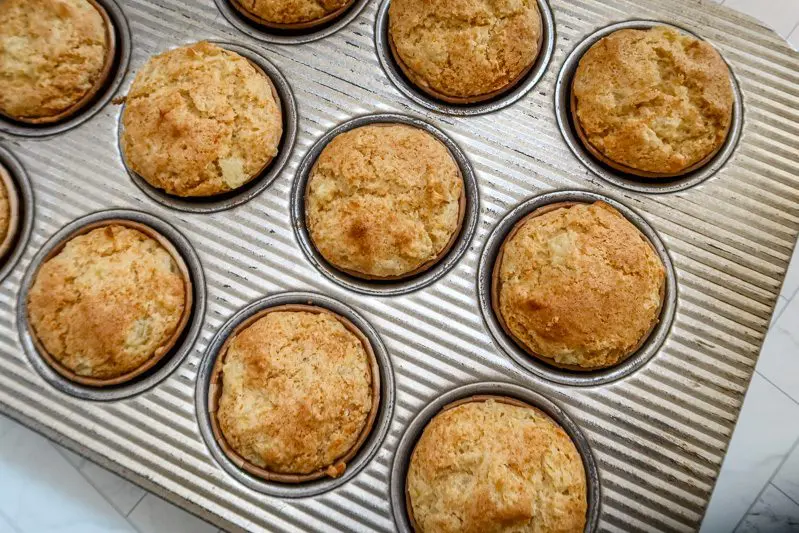 baked pineapple muffins in the muffin tin