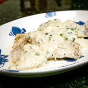 haddock with newburg sauce on a fish platter