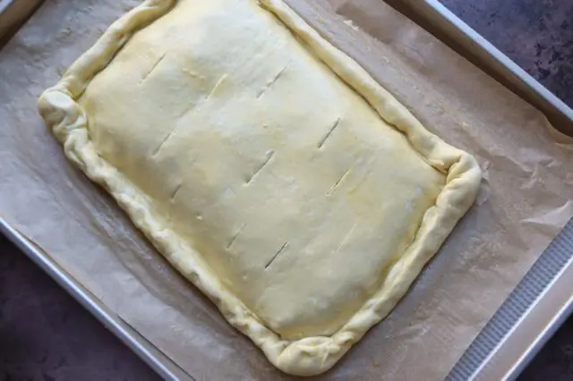 ham and gruyere tart ready for the oven