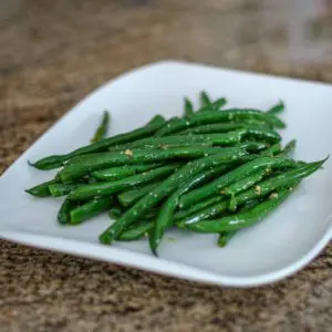 serving plate with haricot verts