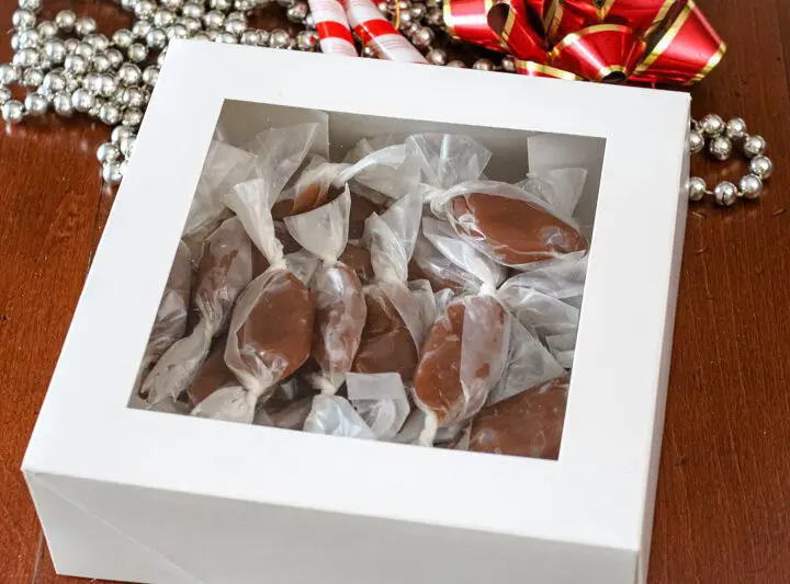 homemade salted caramels in a gift box