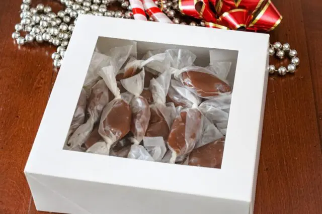 homemade salted caramels in a gift box