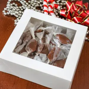 homemade salted caramels in a gift box