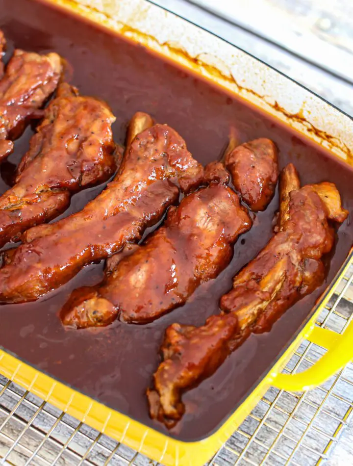 pork spareribs in a baking pan