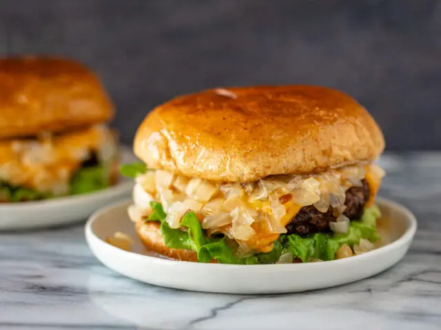 Butter burger closeup shot.