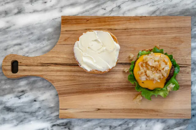 Assembling the butter burgers.