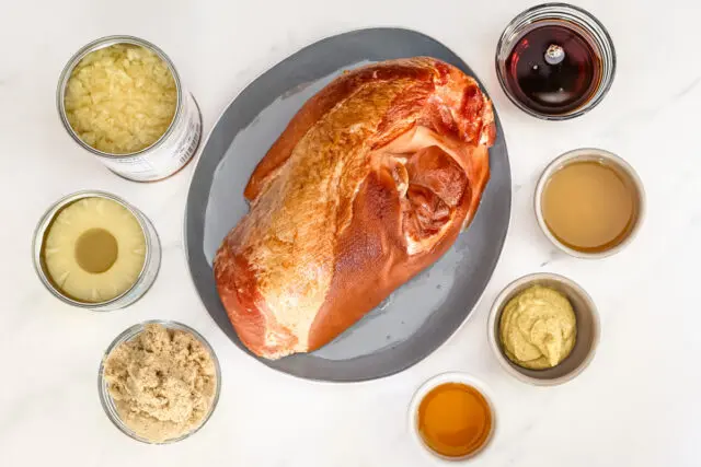 Ingredients for a fast and delicious instant pot baked ham with pineapple.