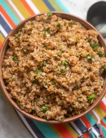 instant pot bulgur pilaf in a serving bowl