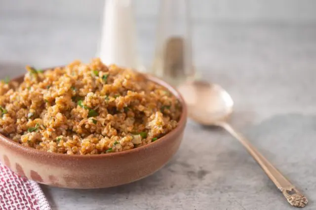 instant pot bulgur pilaf in a bowl