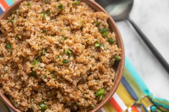 an overheat view of the instant pot bulgur pilaf