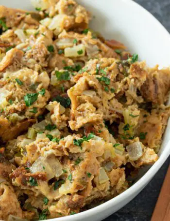 instant pot bread dressing with challah and herbs